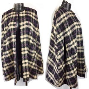 Boston Proper Plaid Poncho Cape Sweater Jacket